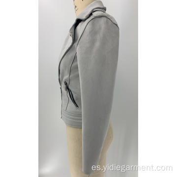 Chaqueta de gamuza sintética gris para mujer